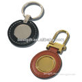 round shape metal leather keychain